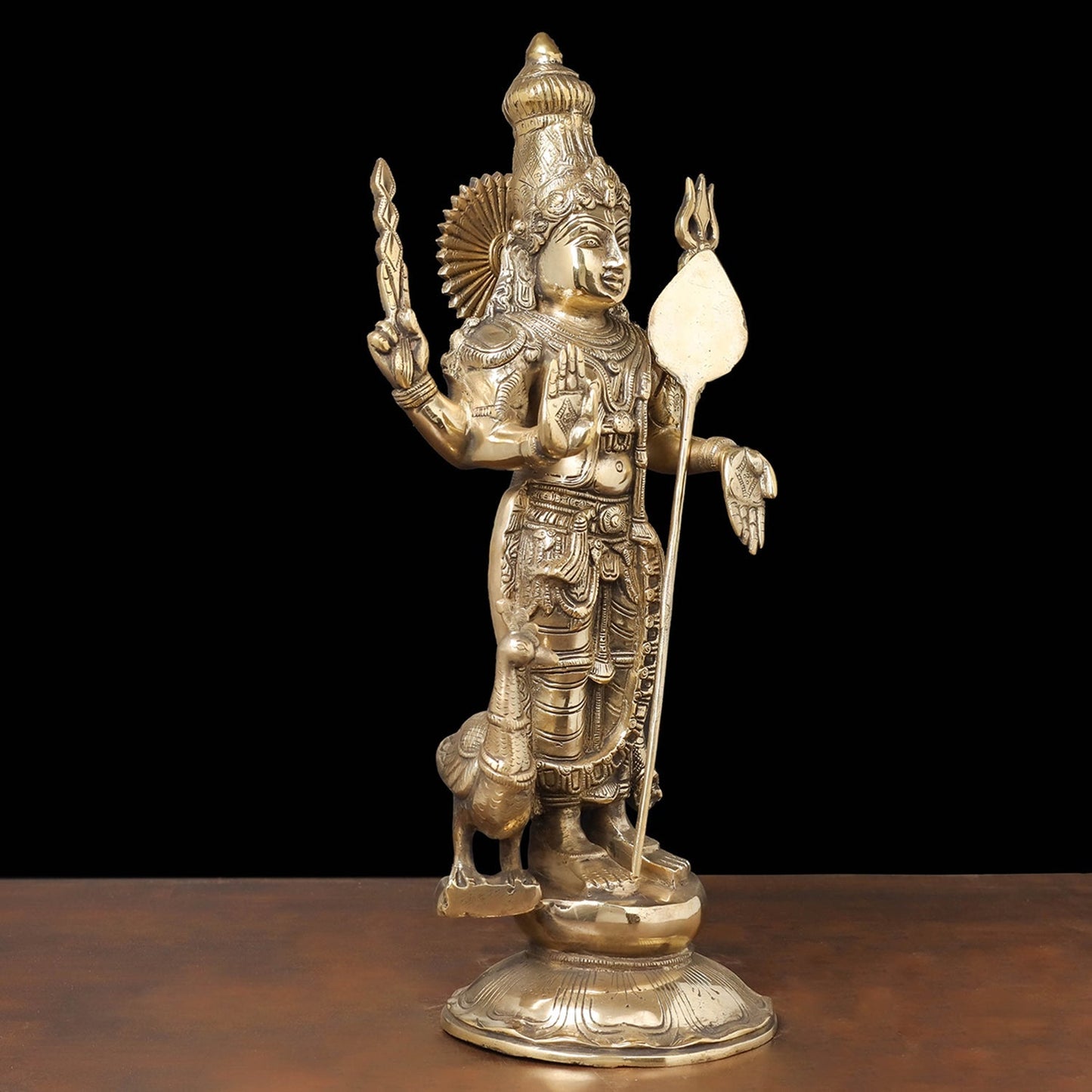 Brass Kartikeya Murugan Swamy Idol With Peacock 20 Inches