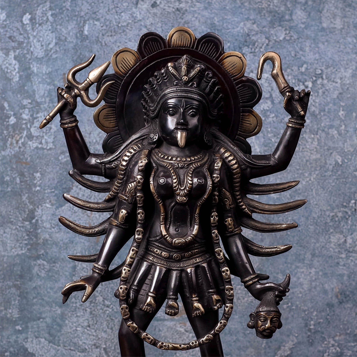Brass Kali Mata Idol Black Patina Finish For Home Decor 1.5 Feet - Image 2