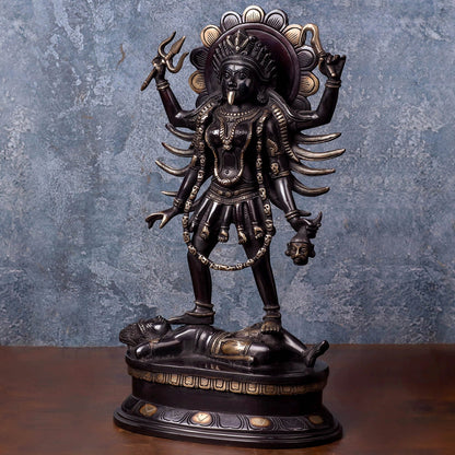Brass Kali Mata Idol Black Patina Finish For Home Decor 1.5 Feet by vendor-unknown - Hindu Gods (View 4)