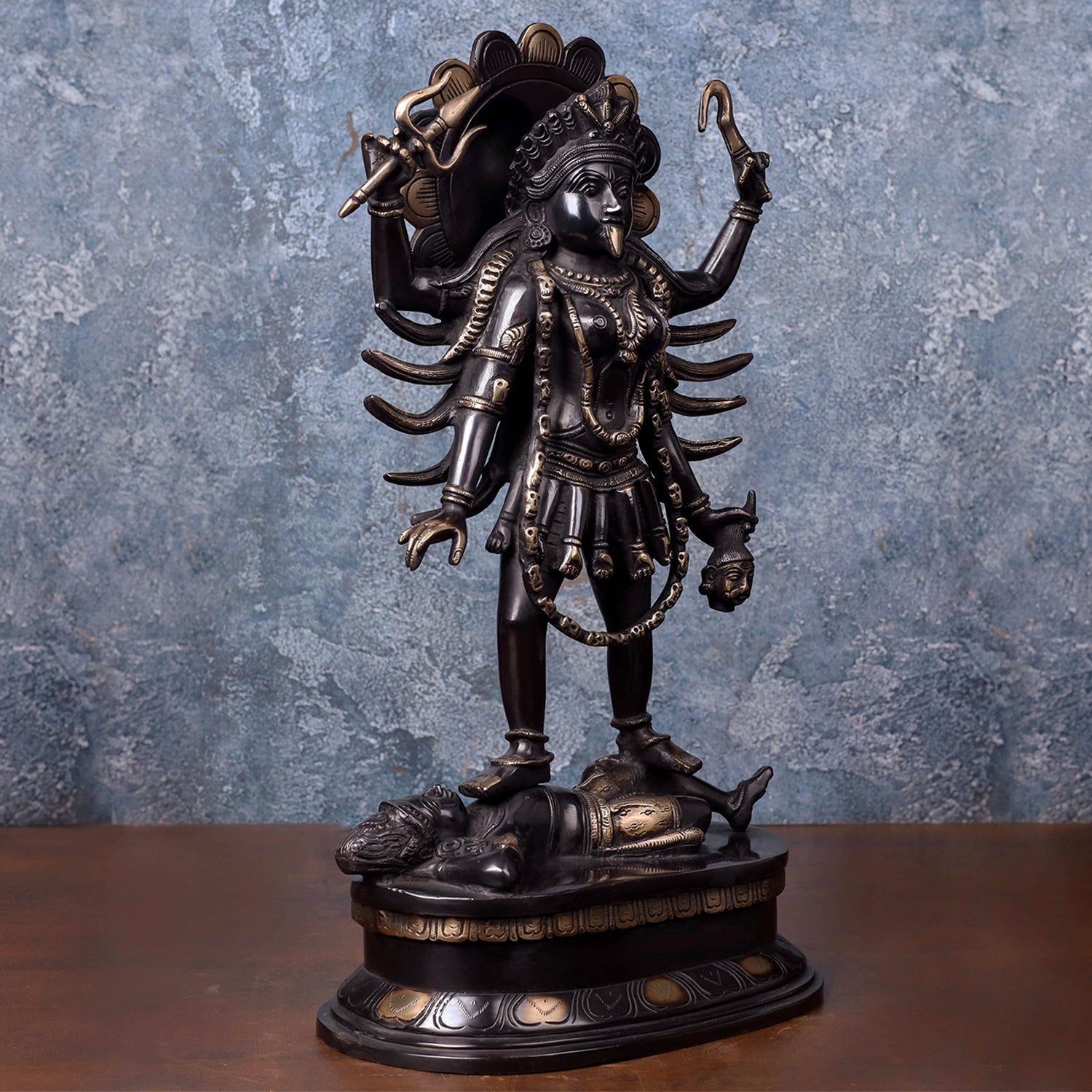 Brass Kali Mata Idol Black Patina Finish For Home Decor 1.5 Feet - Image 3