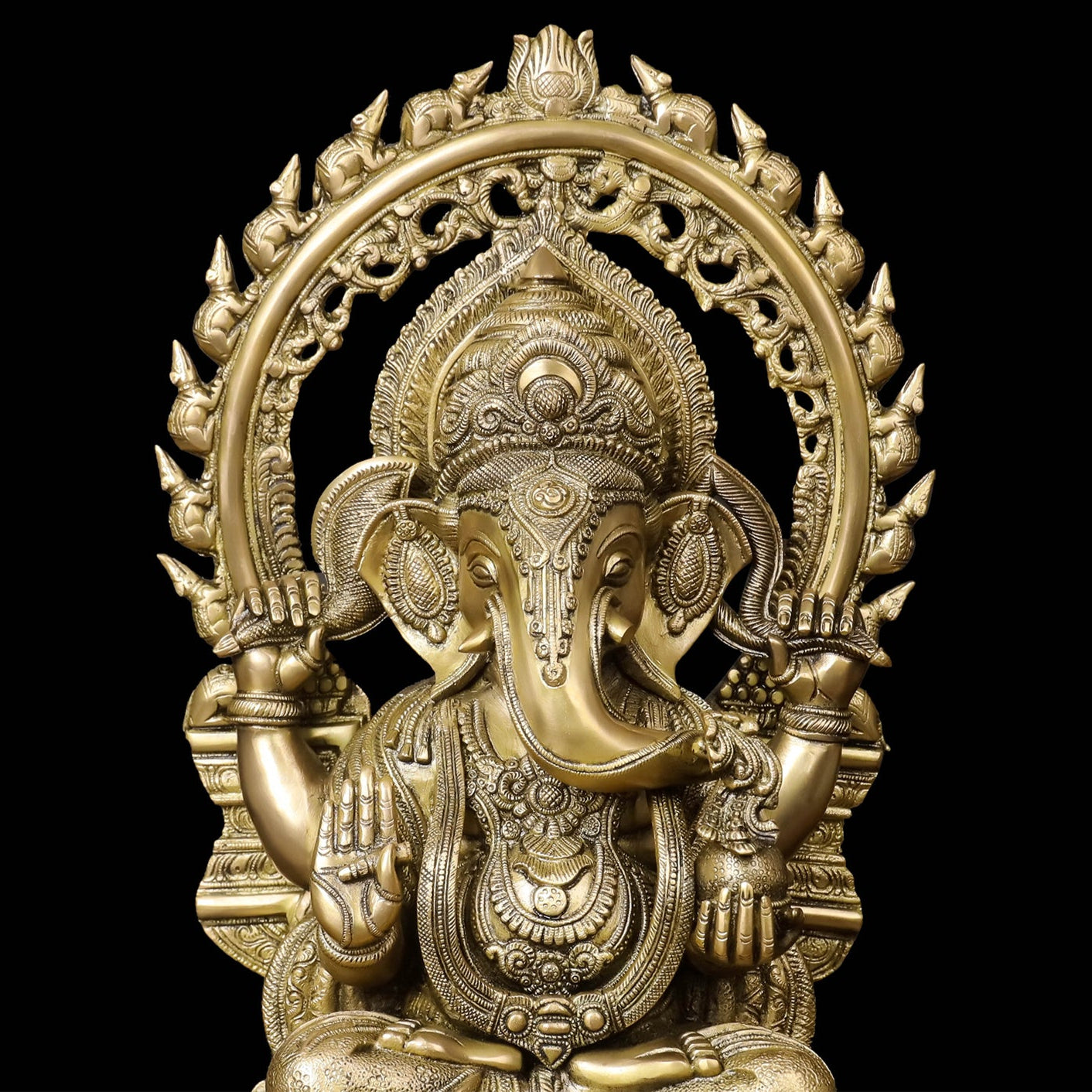 Brass Ganesha Statue With Frame For Home Decor 21 Inches - Image 2