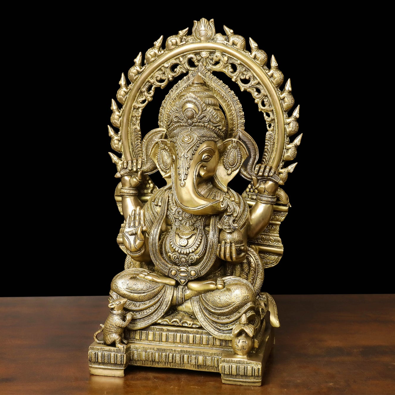 Brass Ganesha Statue With Frame For Home Decor 21 Inches