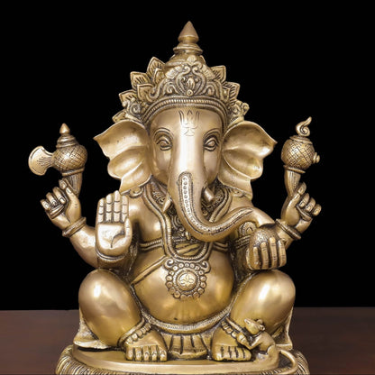 Brass Lord Ganesha Statue For Home Decor 14 Inches by vendor-unknown - Hindu Gods (View 2)