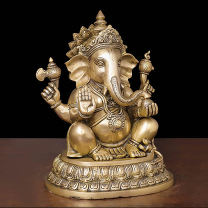 Brass Lord Ganesha Statue For Home Decor 14 Inches by vendor-unknown - Hindu Gods (View 3)