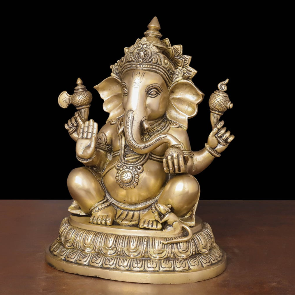 Brass Lord Ganesha Statue For Home Decor 14 Inches - Image 4