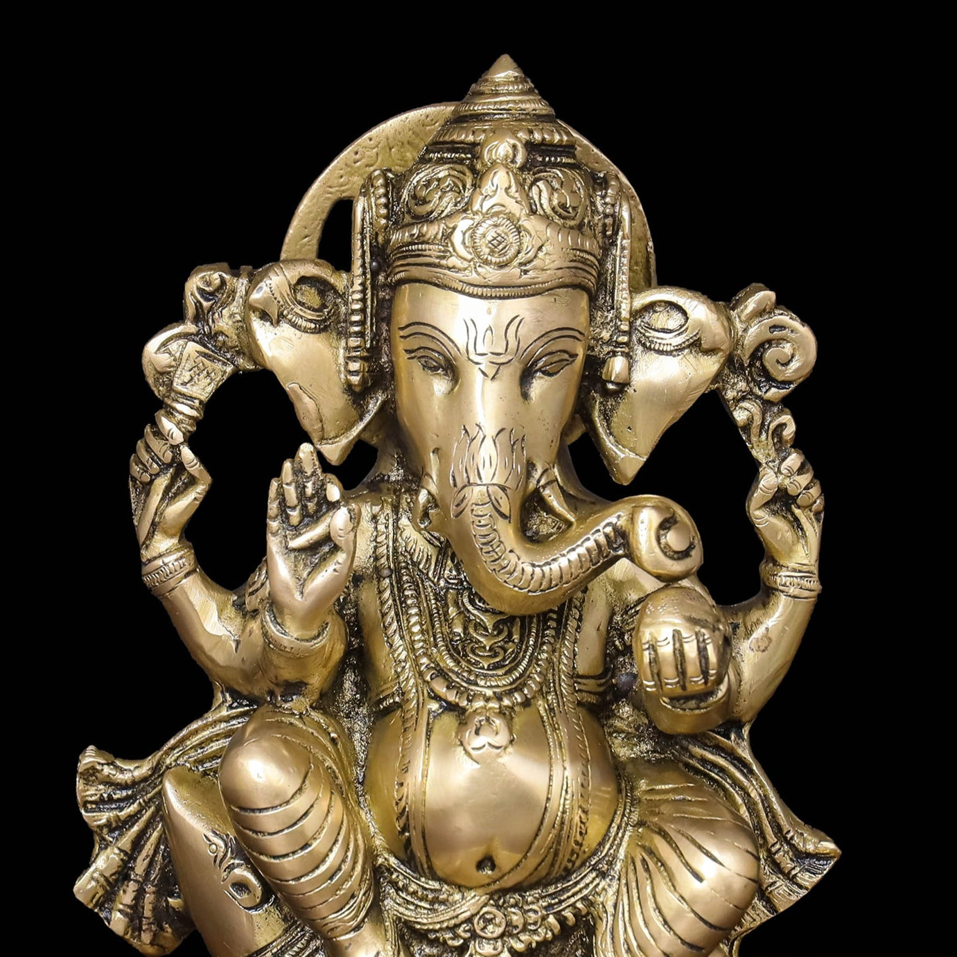Brass Ganesha Idol Seated On Ret For Home Temple Decor 10 Inch