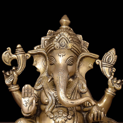 Brass Ganesha Statue Golden Finish 9 Inch by vendor-unknown - Hindu Gods (View 2)