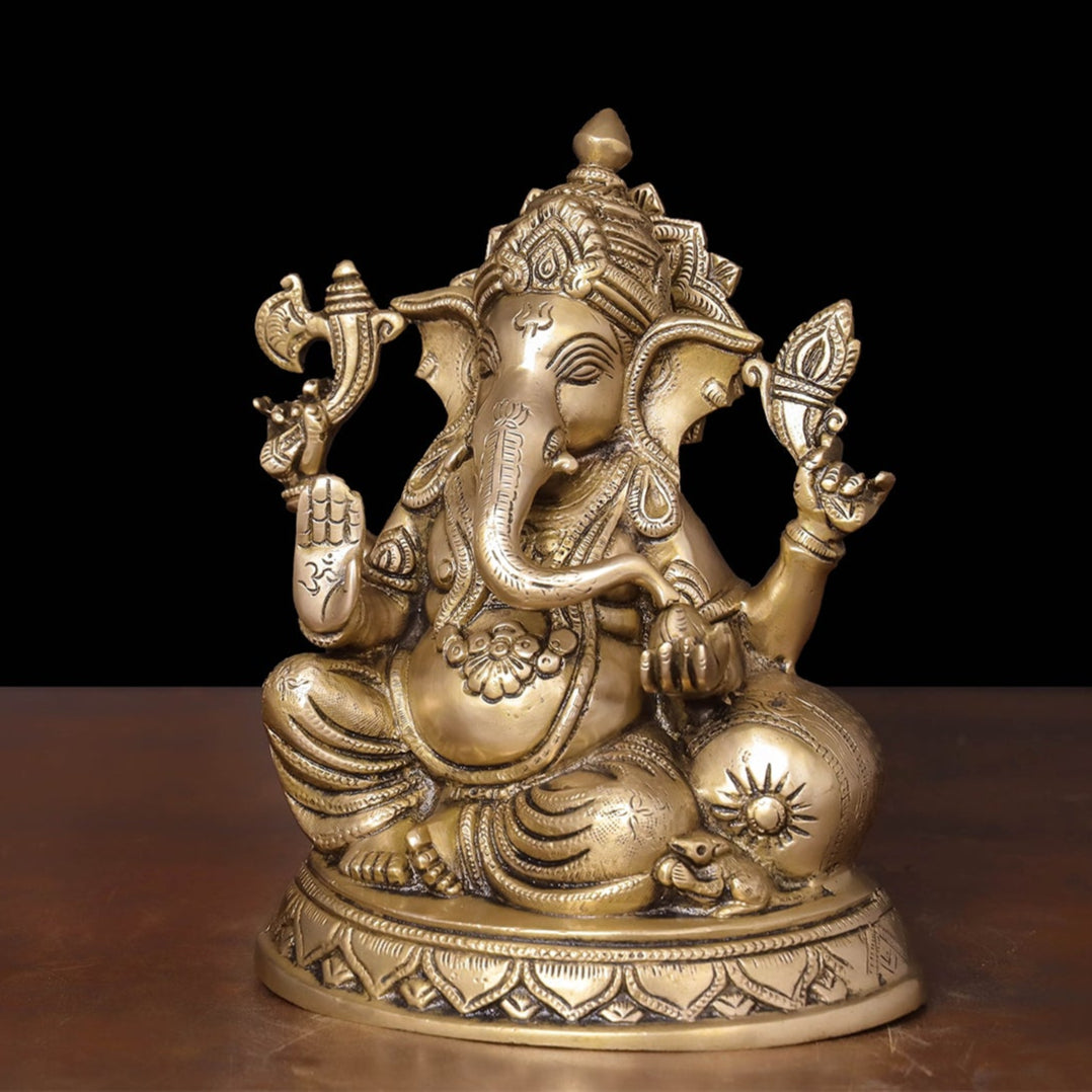 Brass Ganesha Statue Golden Finish 9 Inch - Image 4