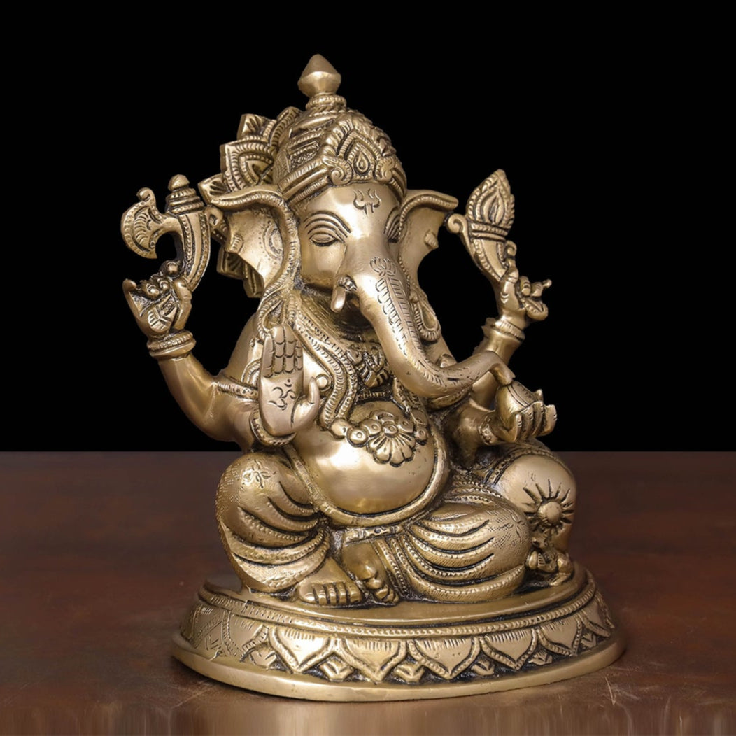 Brass Ganesha Statue Golden Finish 9 Inch - Image 3