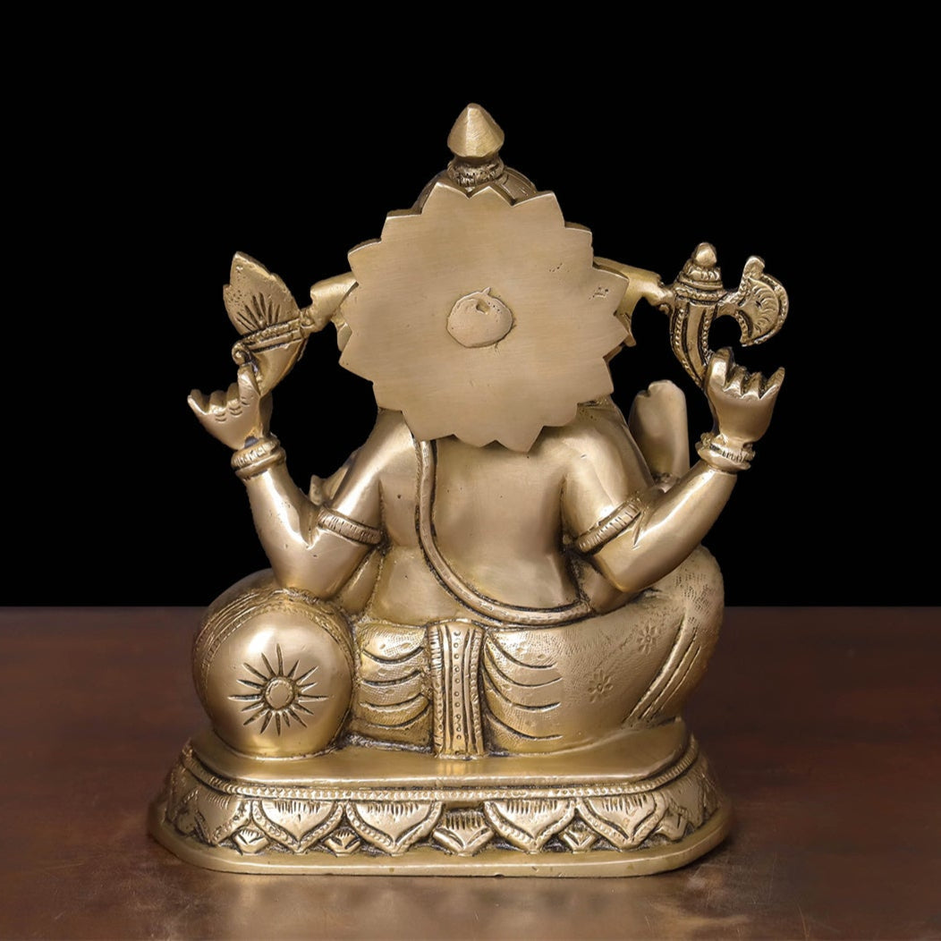 Brass Ganesha Statue Golden Finish 9 Inch