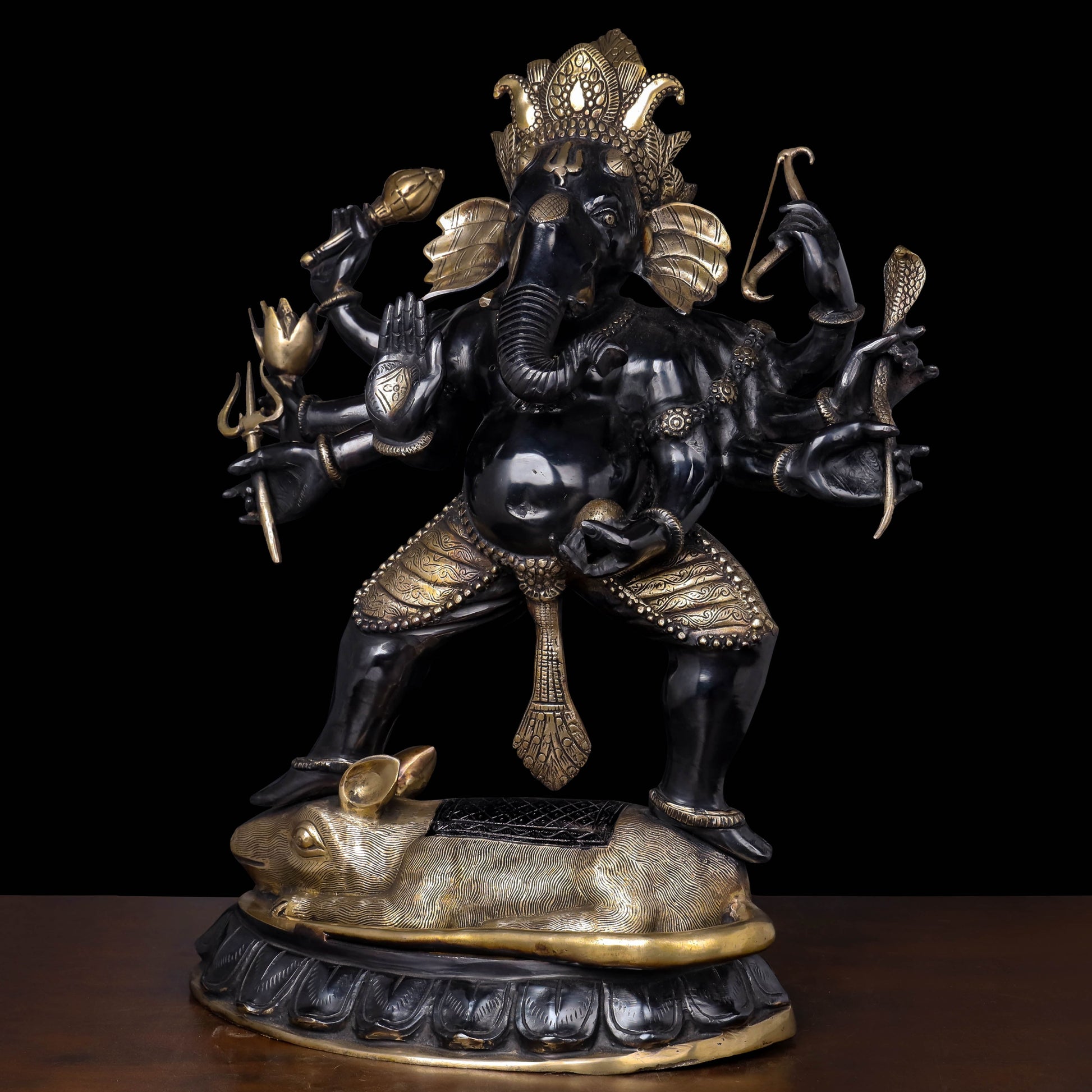 Brass Dancing Ganesha Standing on Ret Black Patina Finish 26 Inches - Image 3