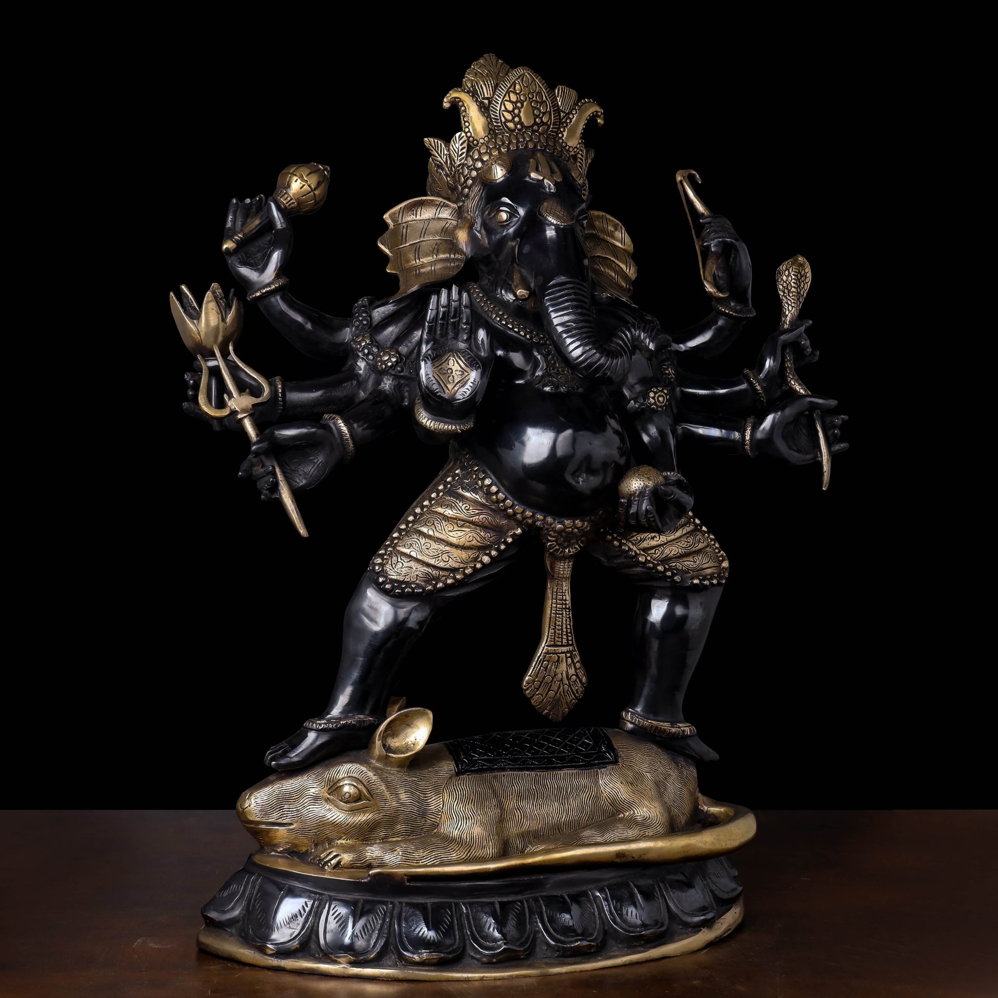 Brass Dancing Ganesha Standing on Ret Black Patina Finish 26 Inches - Image 4