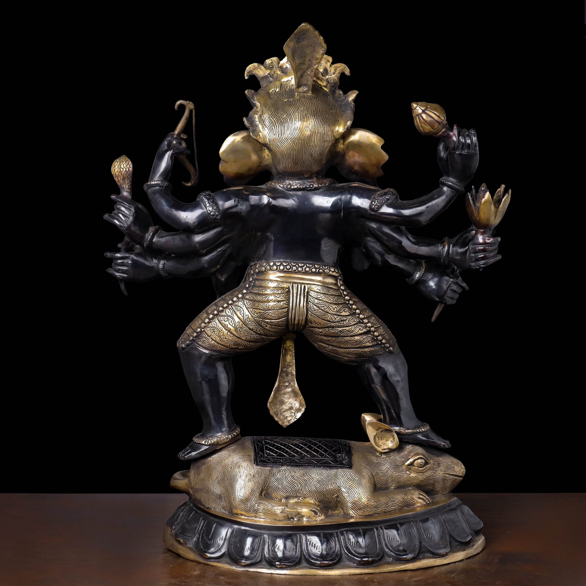 Brass Dancing Ganesha Standing on Ret Black Patina Finish 26 Inches - Image 5