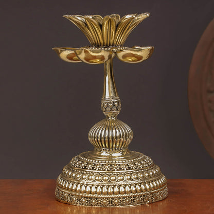 Brass Superfine Beautiful Lotus Diya Oil Lamp 6 Inch by vendor-unknown - Spiritual (View 4)