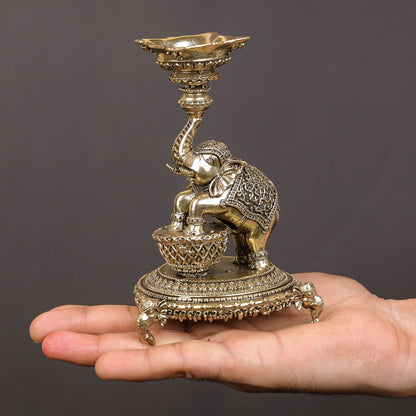 Brass Superfine Designer Elephant Diya Oil Lamp 5 Inch by vendor-unknown - Spiritual (View 3)