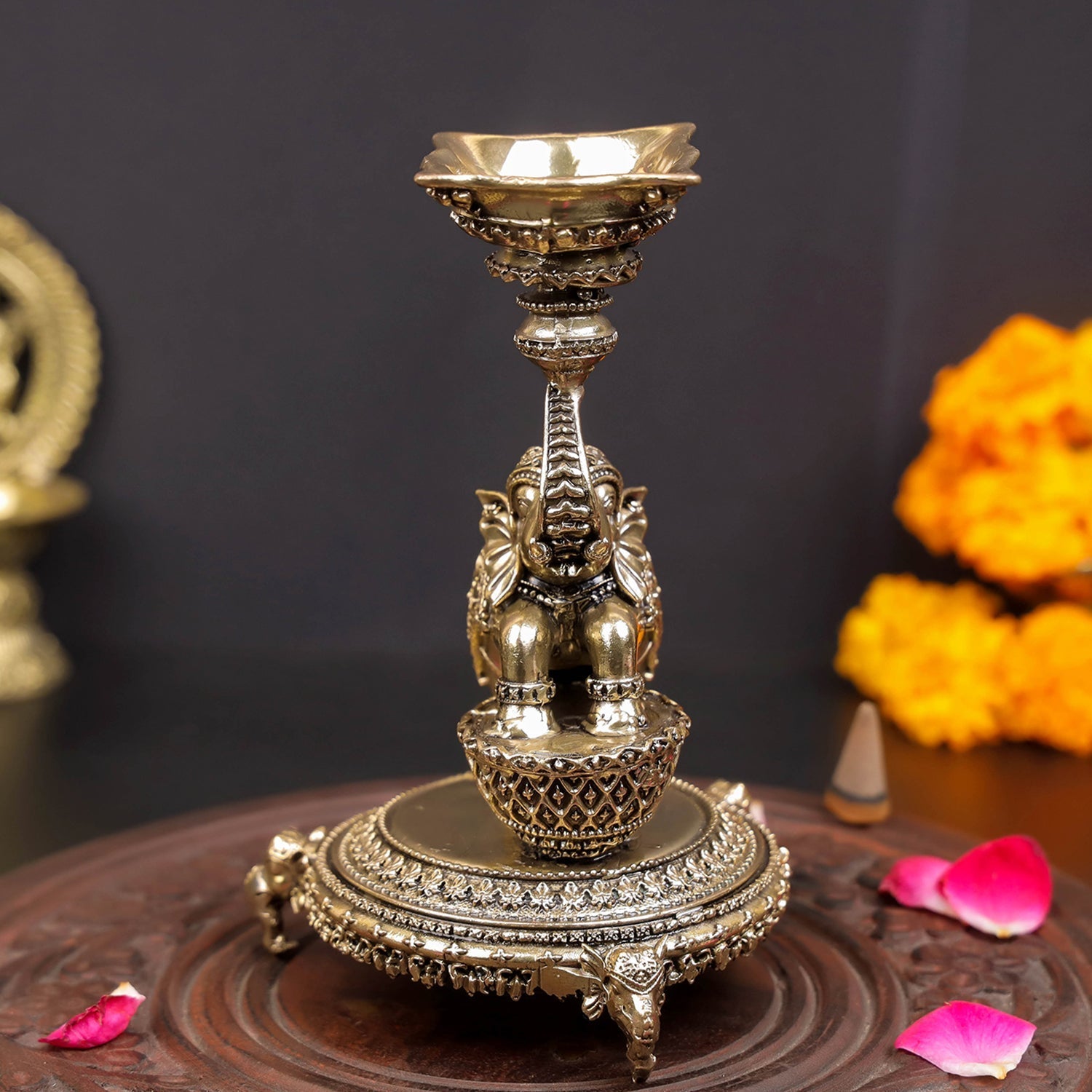 Brass Superfine Designer Elephant Diya Oil Lamp 5 Inch - Image 5