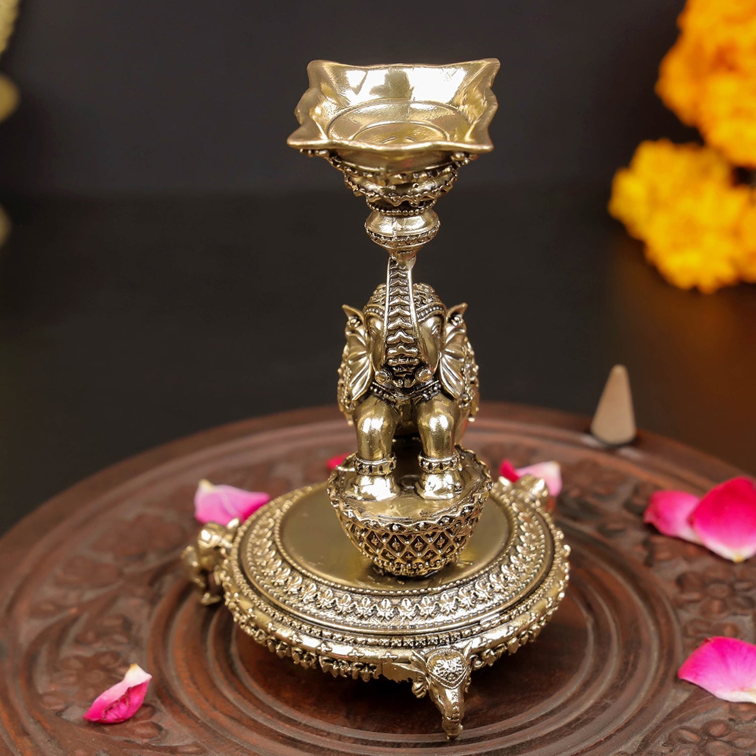 Brass Superfine Designer Elephant Diya Oil Lamp 5 Inch - Image 6