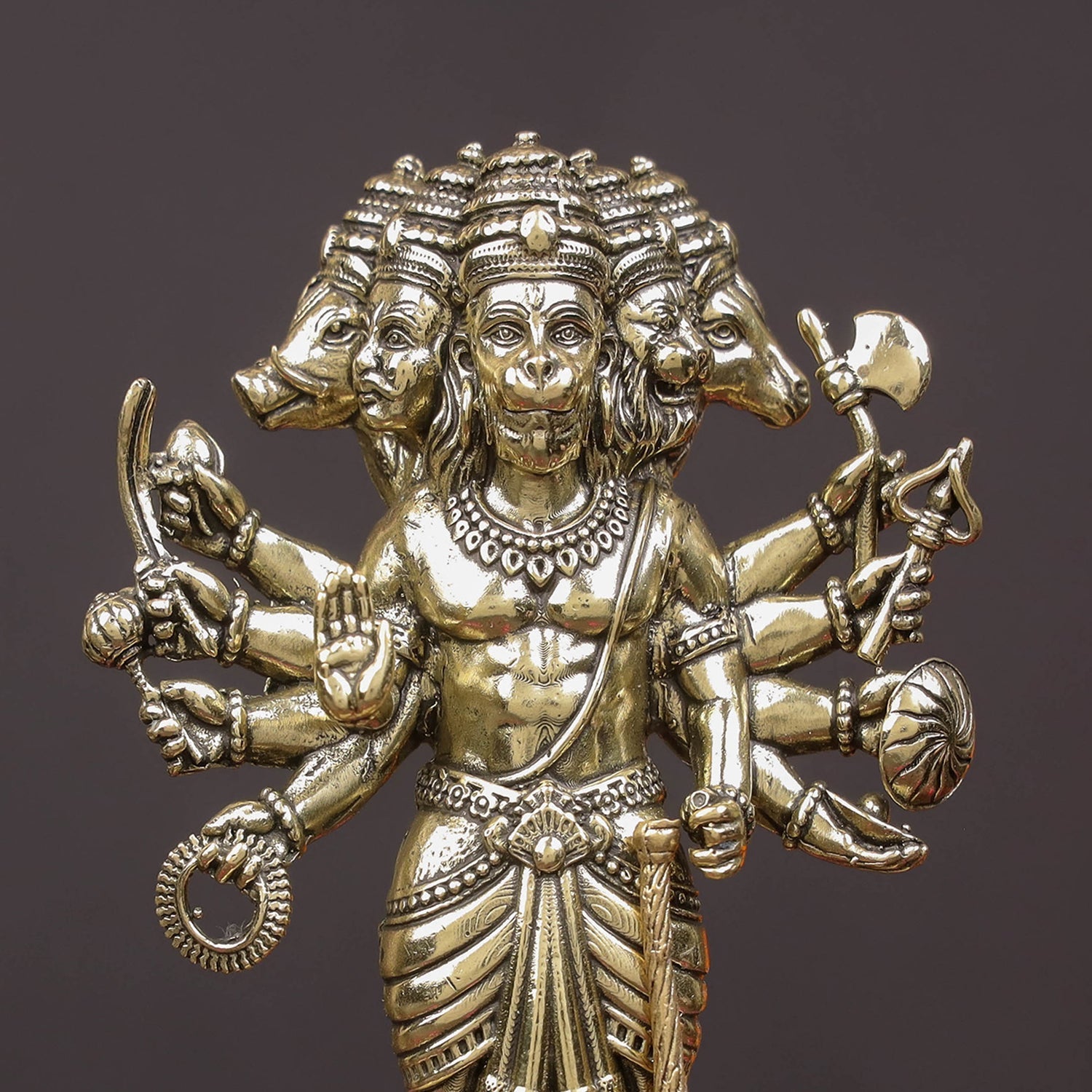 Brass Superfine Standing Panchmukhi Hanuman Idol 4.7 Inches - Image 2