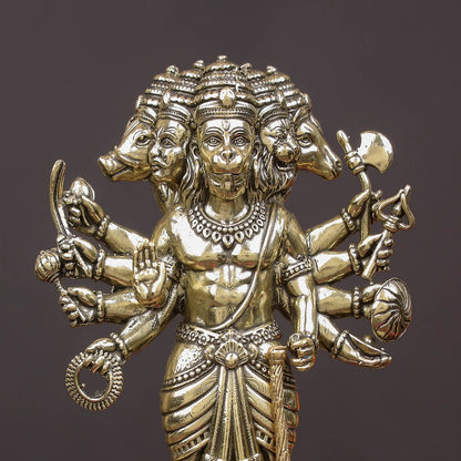 Brass Superfine Standing Panchmukhi Hanuman Idol 4.7 Inches by vendor-unknown - Hindu Gods (View 2)