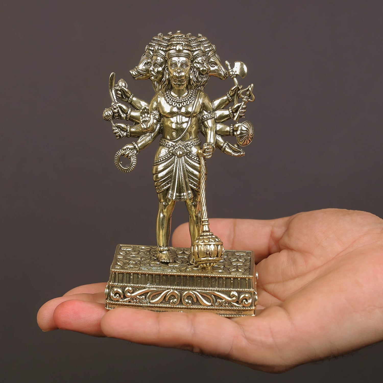 Brass Superfine Standing Panchmukhi Hanuman Idol 4.7 Inches - Image 3