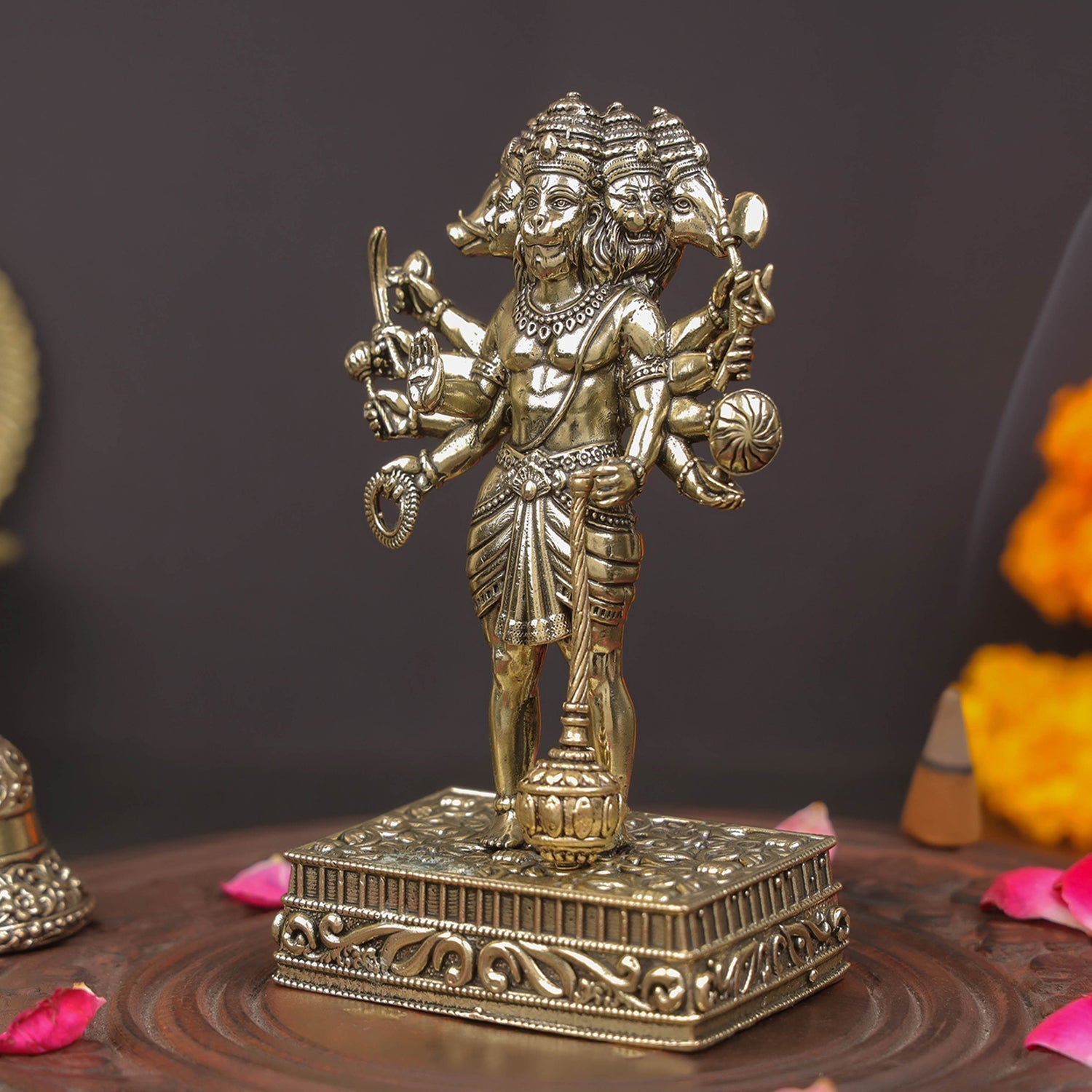 Brass Superfine Standing Panchmukhi Hanuman Idol 4.7 Inches - Image 4