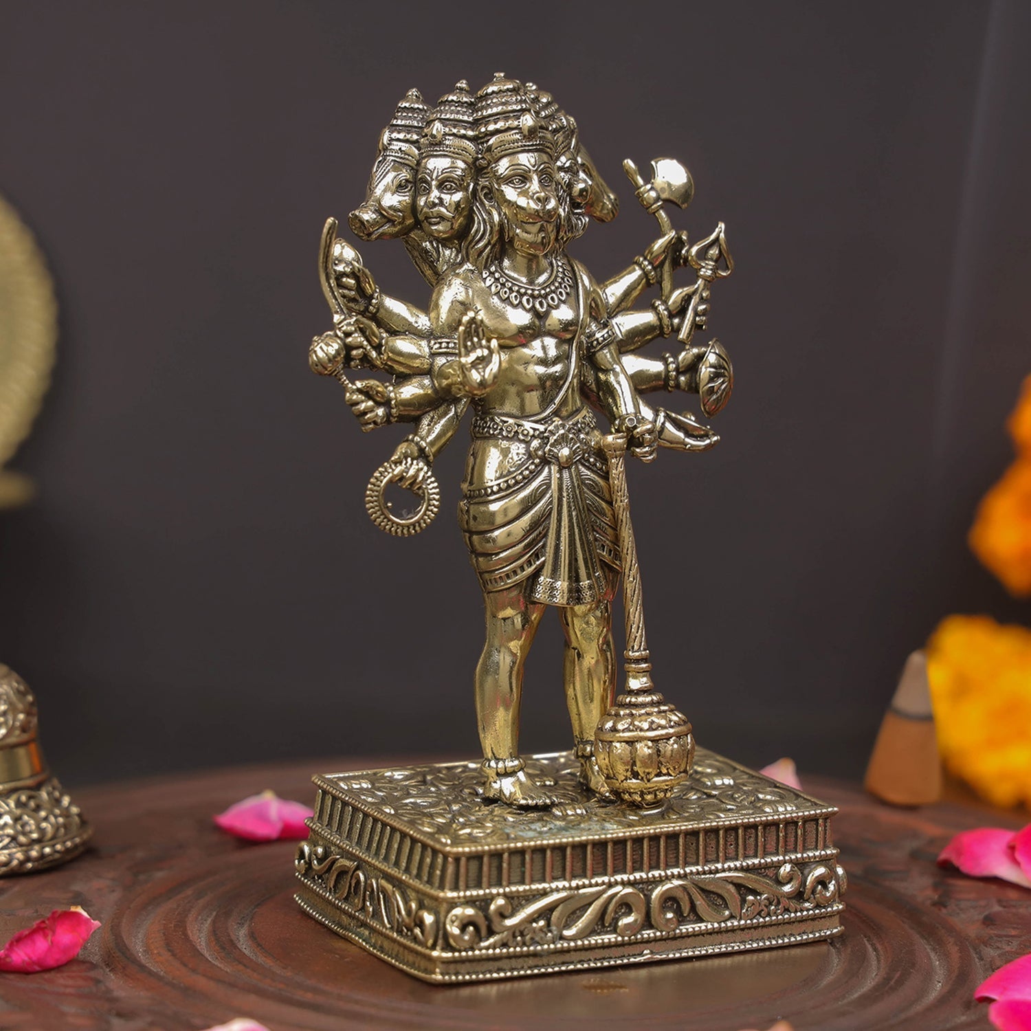 Brass Superfine Standing Panchmukhi Hanuman Idol 4.7 Inches - Image 5