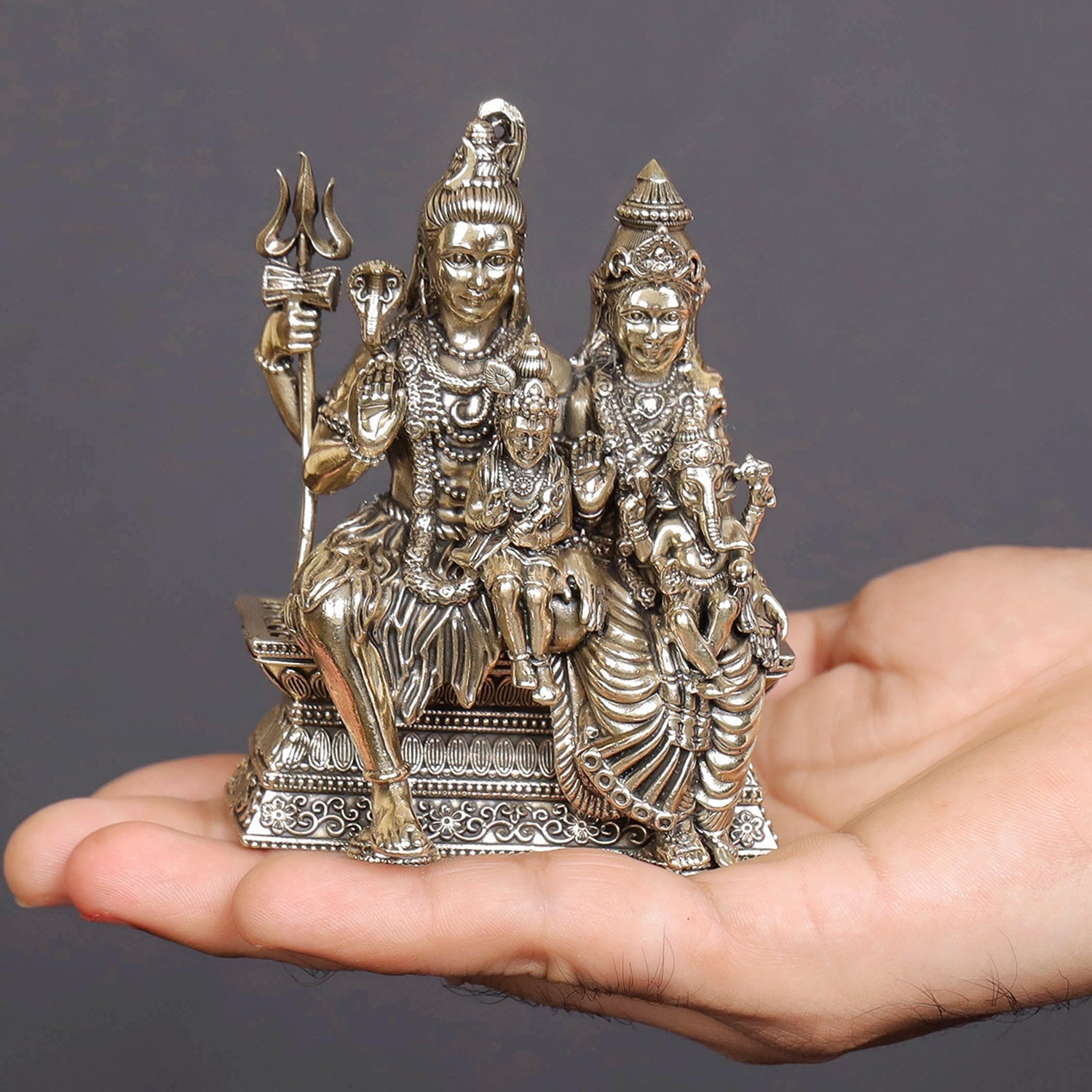 Brass Superfine Shiv Parivar Idol For Home Temple Decor 4 Inch - Image 3