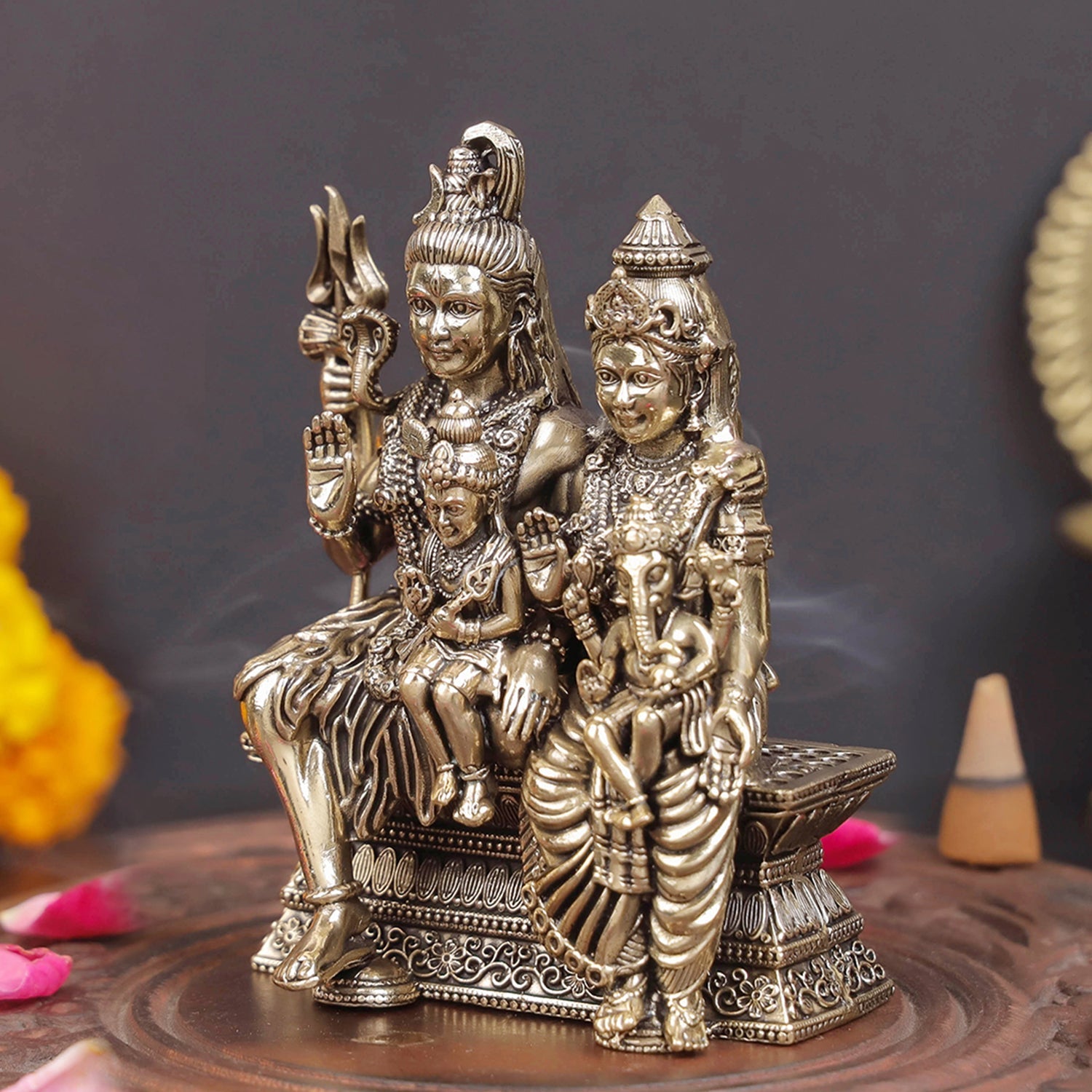Brass Superfine Shiv Parivar Idol For Home Temple Decor 4 Inch - Image 4