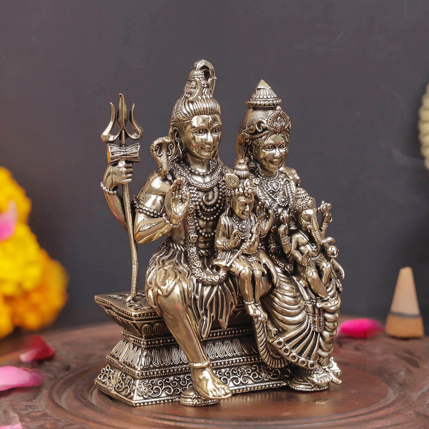 Brass Superfine Shiv Parivar Idol For Home Temple Decor 4 Inch - Image 5