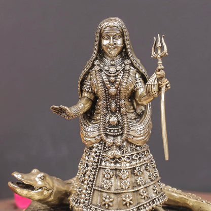 Brass Superfine Khodiyar Mata With Crocodile (Goddess Ganga) 4 Inches by vendor-unknown - Hindu Gods (View 2)