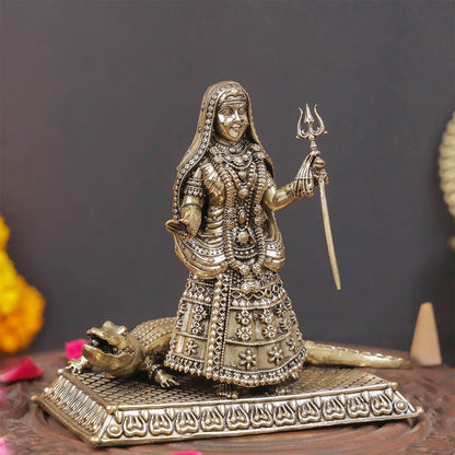 Brass Superfine Khodiyar Mata With Crocodile (Goddess Ganga) 4 Inches by vendor-unknown - Hindu Gods (View 4)