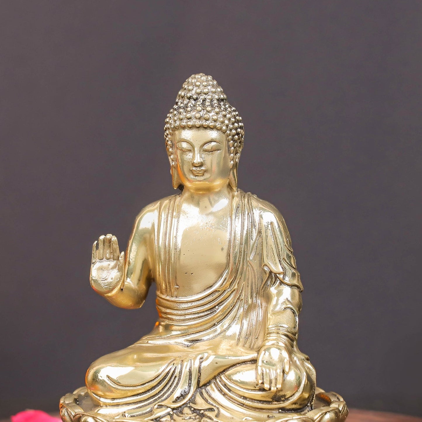Brass Superfine Buddha Statue Seated on Lotus in Abhaya Mudra 4.5 Inch