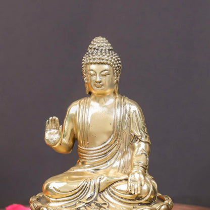 Brass Superfine Buddha Statue Seated on Lotus in Abhaya Mudra 4.5 Inch by vendor-unknown - Buddha (View 2)