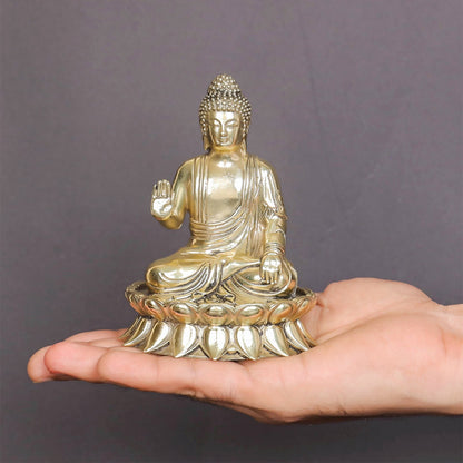 Brass Superfine Buddha Statue Seated on Lotus in Abhaya Mudra 4.5 Inch by vendor-unknown - Buddha (View 3)
