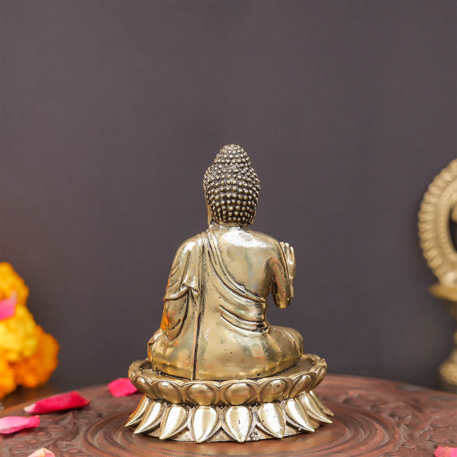 Brass Superfine Buddha Statue Seated on Lotus in Abhaya Mudra 4.5 Inch - Image 6