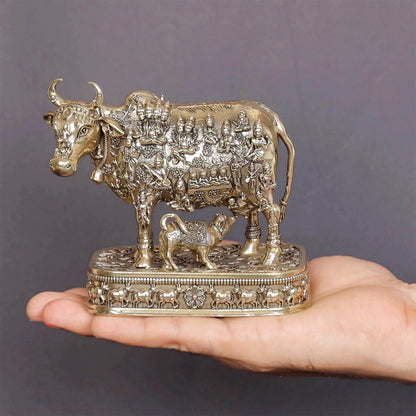 Brass Superfine Kamadhenu Cow with Engraved Gods and Goddesses 4 Inch by vendor-unknown - Spiritual (View 3)