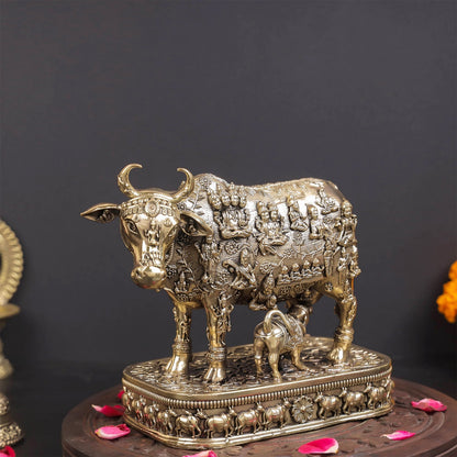 Brass Superfine Kamadhenu Cow with Engraved Gods and Goddesses 6 Inches by vendor-unknown - Spiritual (View 4)
