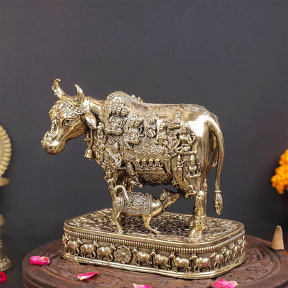Brass Superfine Kamadhenu Cow with Engraved Gods and Goddesses 6 Inches by vendor-unknown - Spiritual (View 5)