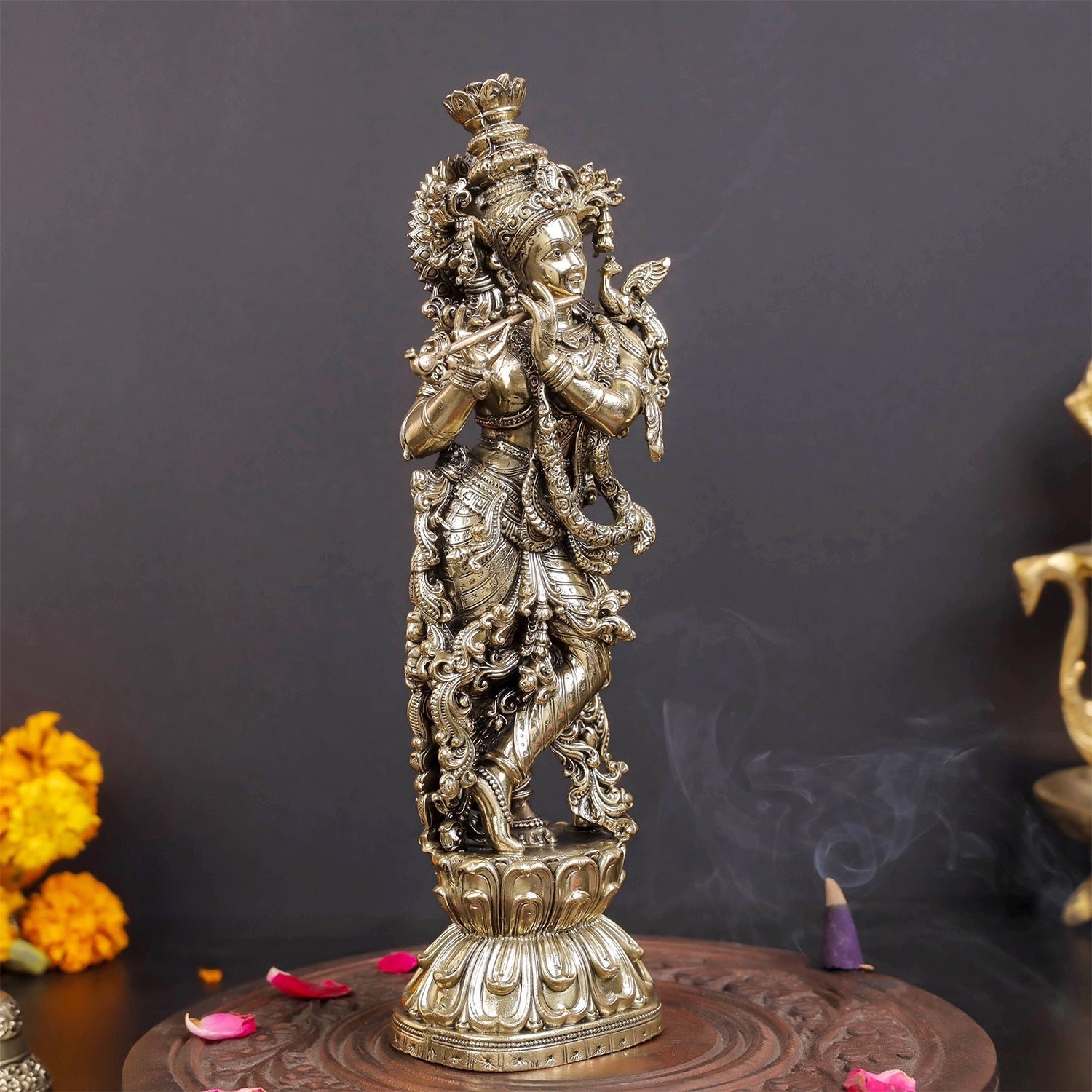 Brass Antique Lord Krishna Idol 10" - Image 5