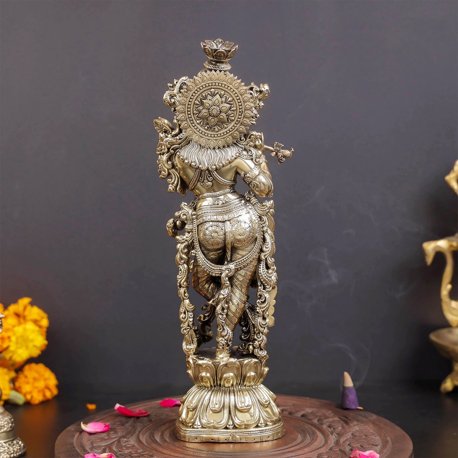 Brass Antique Lord Krishna Idol 10" - Image 6