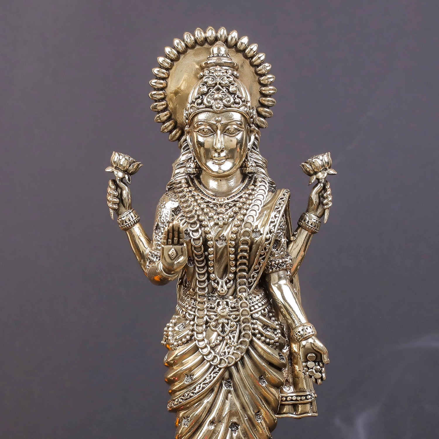Brass Superfine Standing Goddess Lakshmi Idol 10 Inch - Image 2