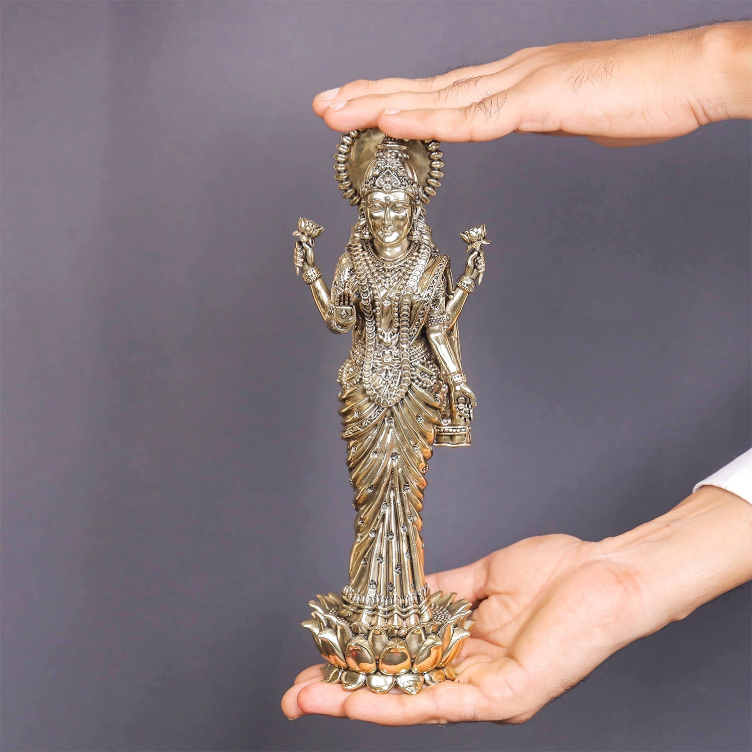 Brass Superfine Standing Goddess Lakshmi Idol 10 Inch - Image 3