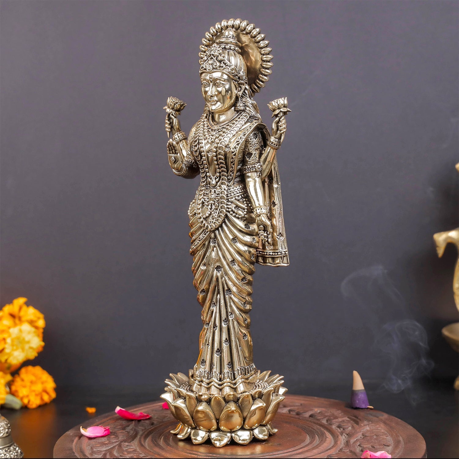 Brass Superfine Standing Goddess Lakshmi Idol 10 Inch - Image 4