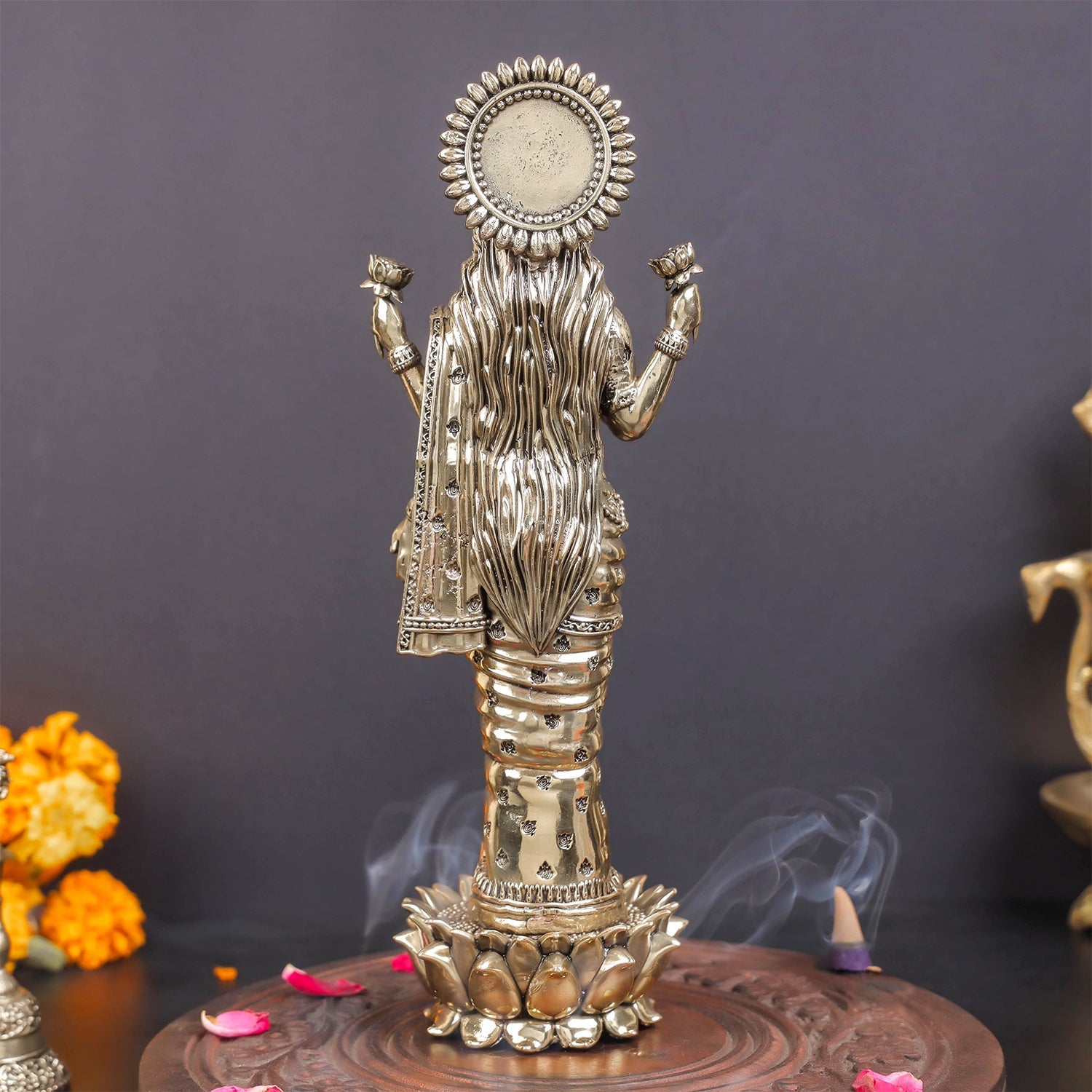 Brass Superfine Standing Goddess Lakshmi Idol 10 Inch - Image 6