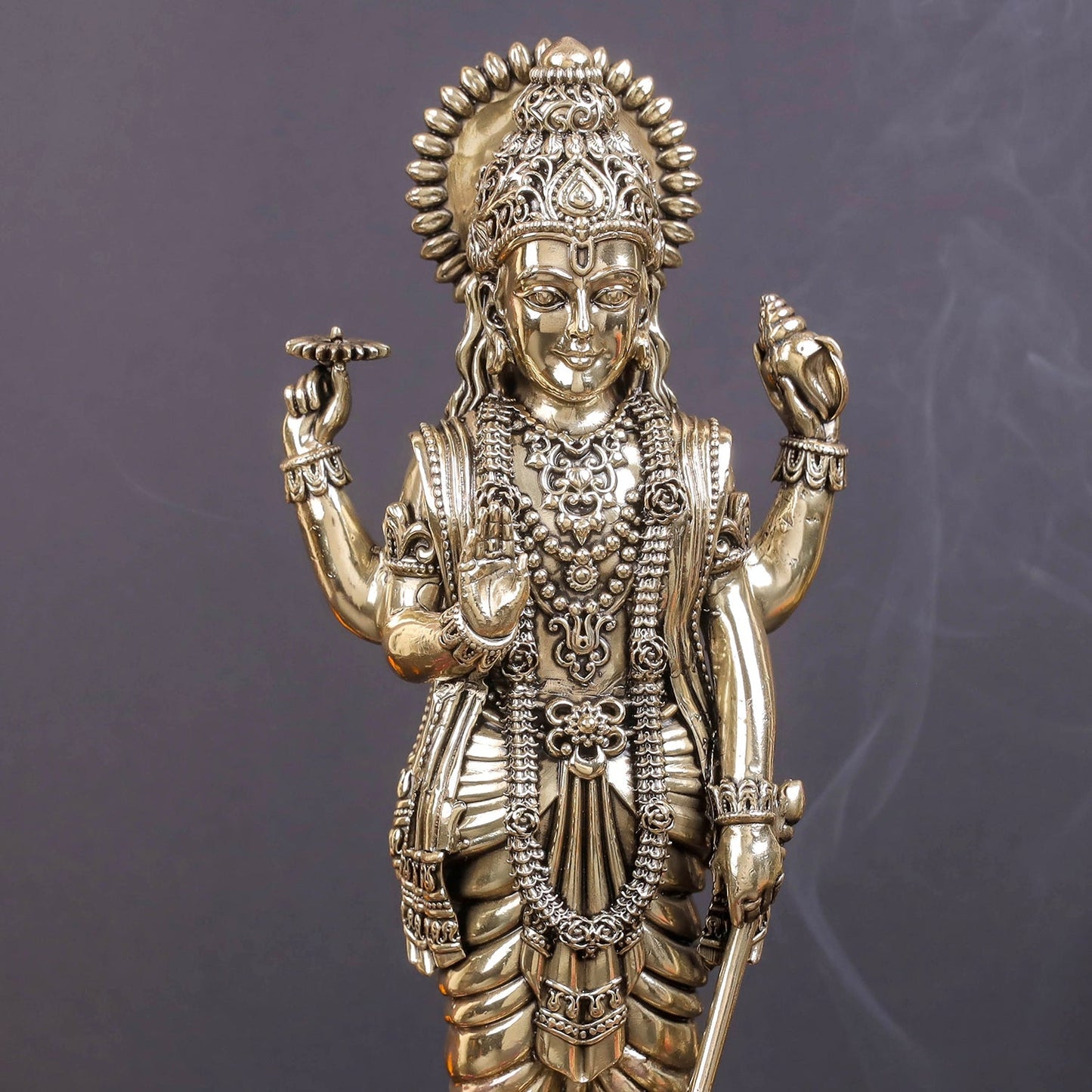 Brass Sueprfine Vishnu Idol Standing On Lotus 10 Inches