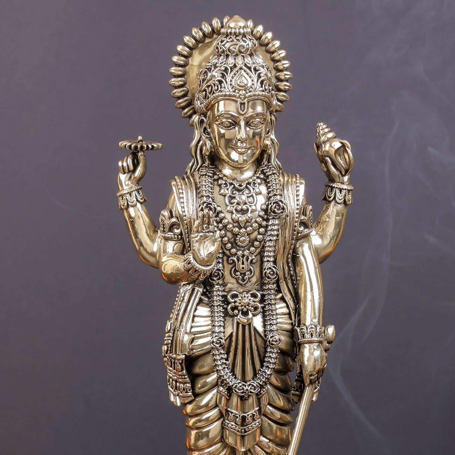 Brass Sueprfine Vishnu Idol Standing On Lotus 10 Inches - Image 2