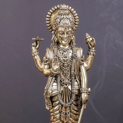 Brass Sueprfine Vishnu Idol Standing On Lotus 10 Inches by vendor-unknown - Hindu Gods (View 2)