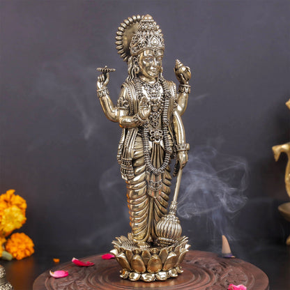 Brass Sueprfine Vishnu Idol Standing On Lotus 10 Inches by vendor-unknown - Hindu Gods (View 5)