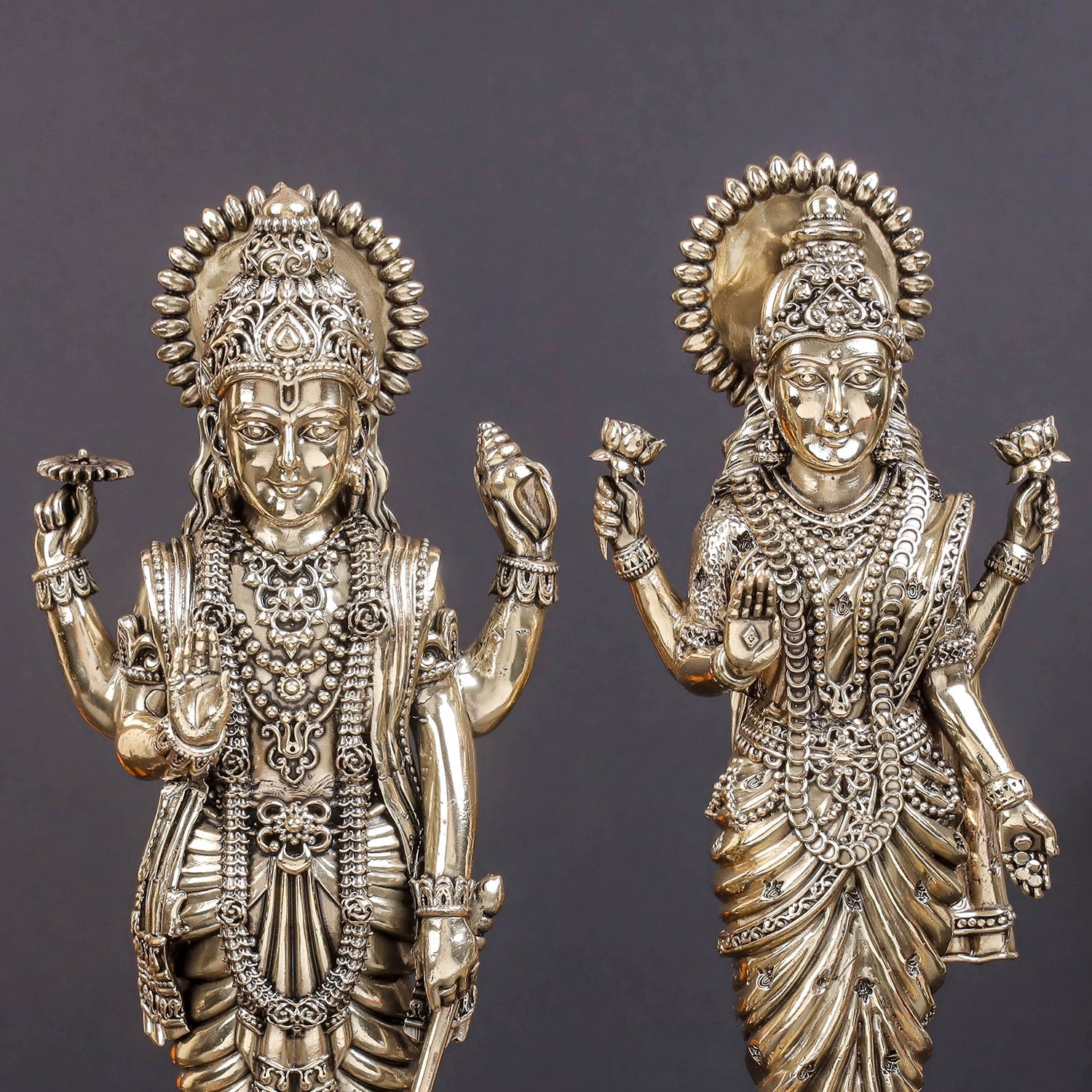Brass Superfine Standing Vishnu Lakshmi Idol 10 Inches - Image 2
