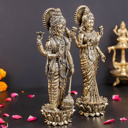 Brass Superfine Standing Vishnu Lakshmi Idol 10 Inches by vendor-unknown - Hindu Gods (View 5)